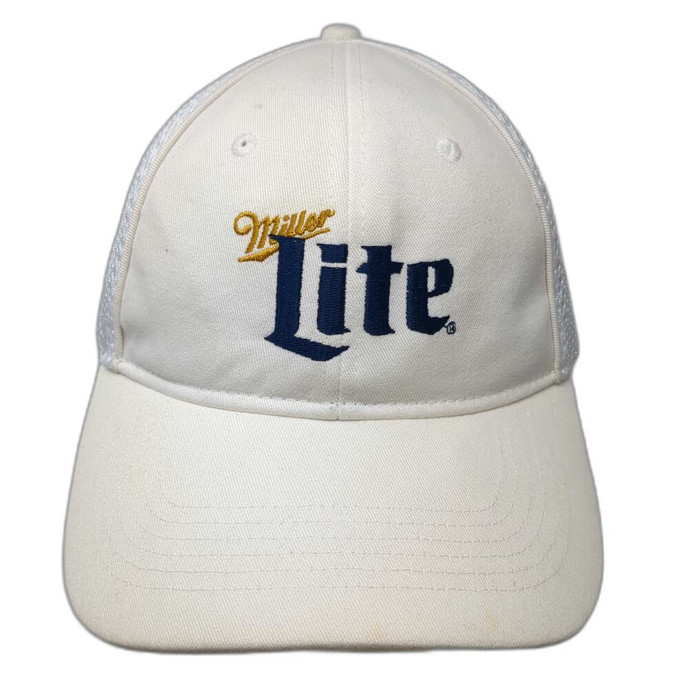Cap America Baseball Cap White One Size Miller Lite Mesh Slideback Golf Hat